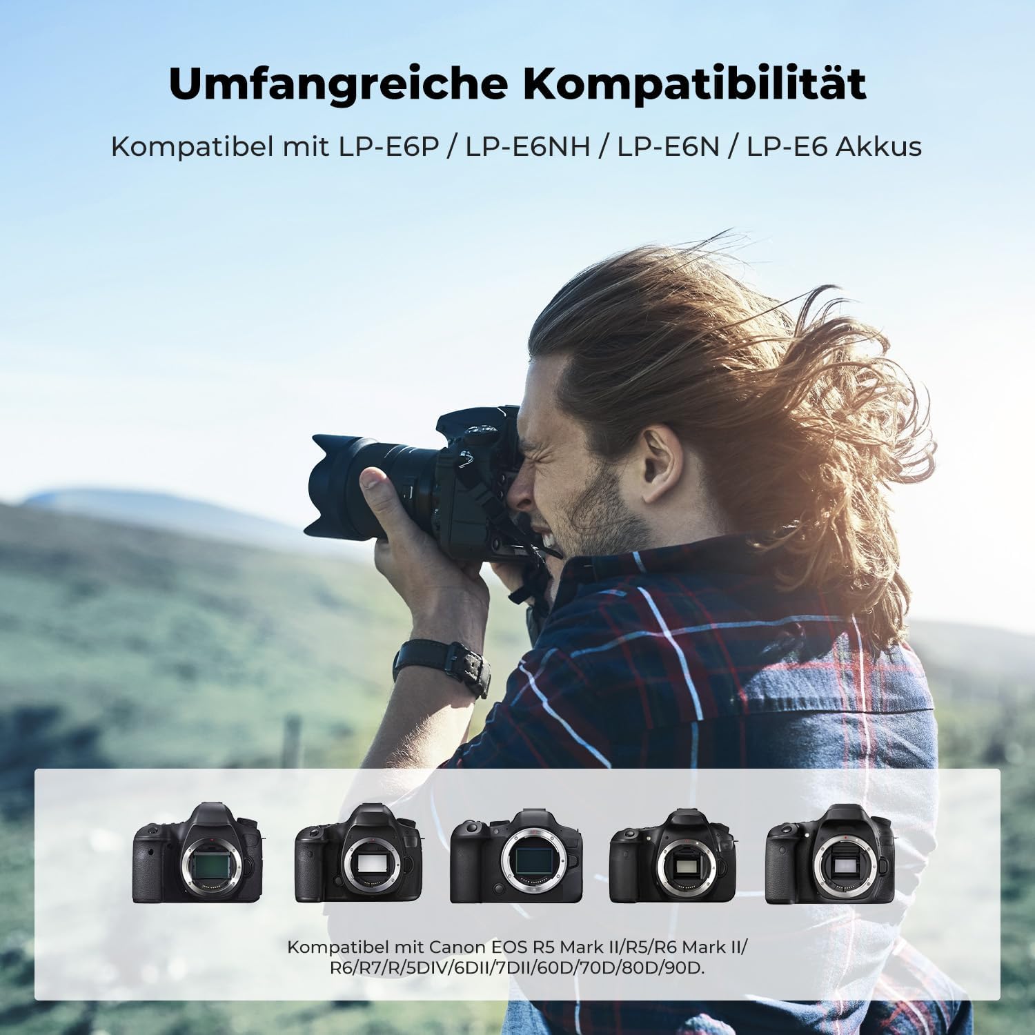 Detalle de K&F CONCEPT LP-E6P Akku 3er Pack mit 3-Slot Ladegerät – 7200 mAh Backup-Lösung für Canon-Modelle