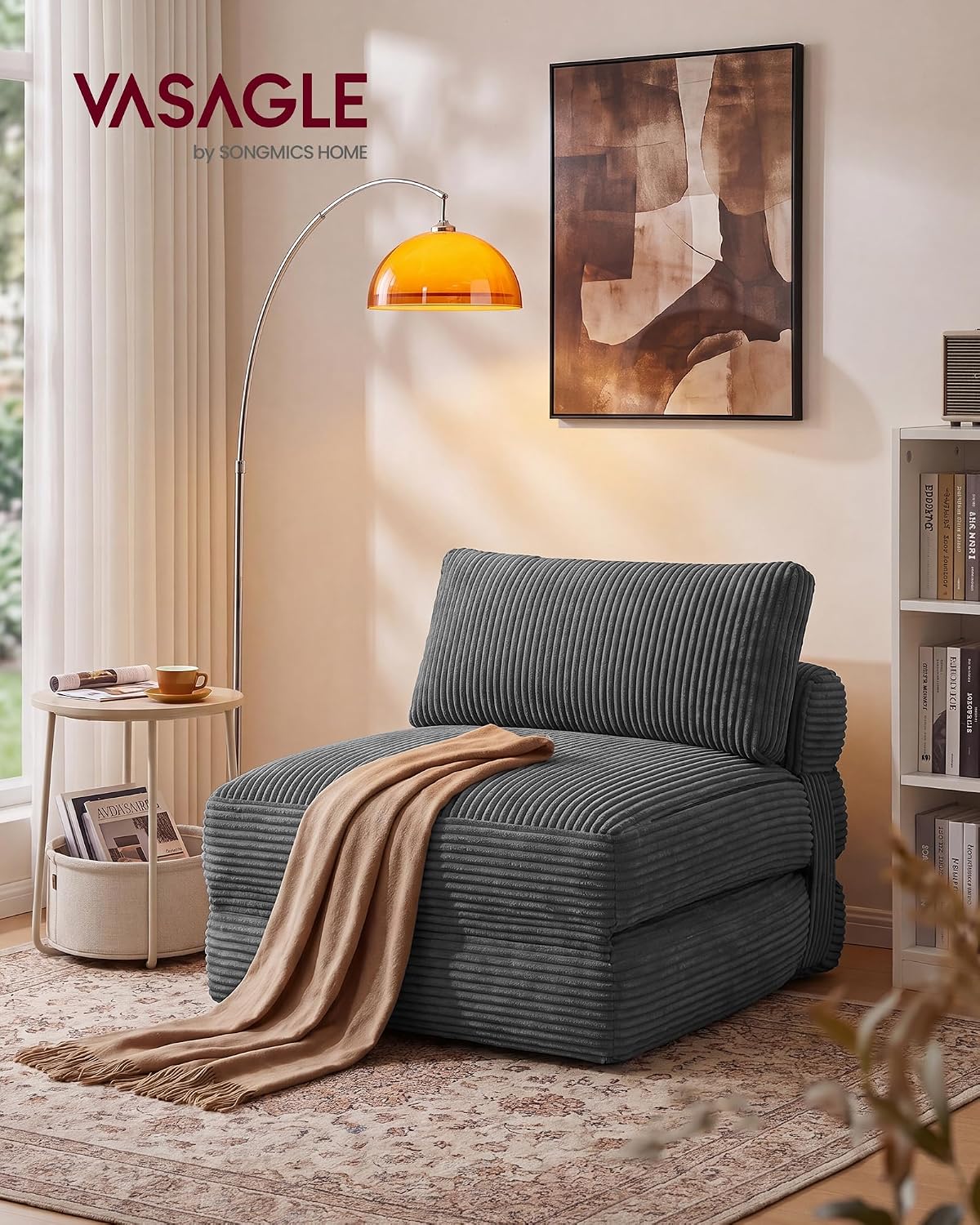 Thumbnail 1 de VASAGLE Poltrona Letto Pieghevole Camila LCS211G101 in velluto grigio piombo — 89x89x78 cm chiuso / 89x195x43 cm aperto