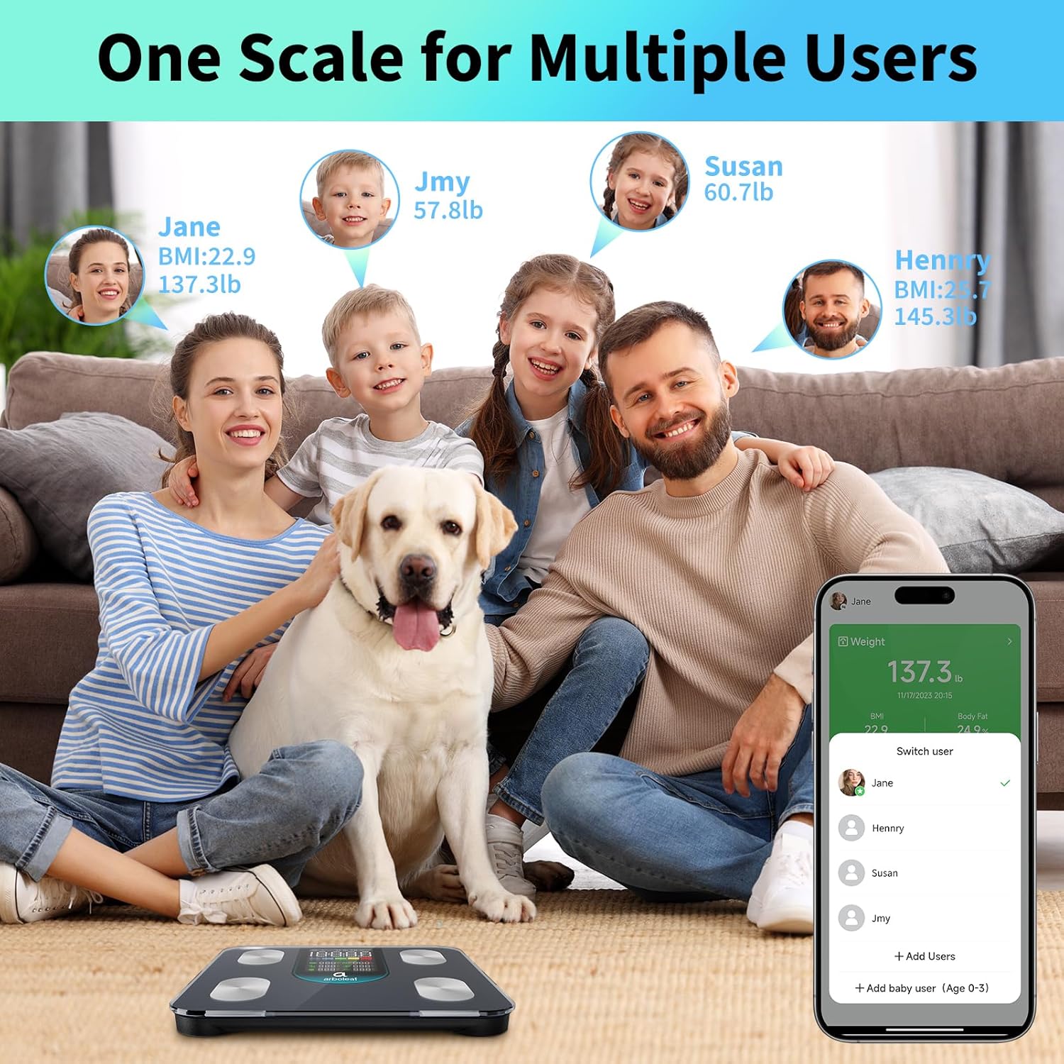 Detalle 2 de arboleaf Smart Body Fat Scales with Bluetooth and 14 body composition metrics (400lb/180kg)