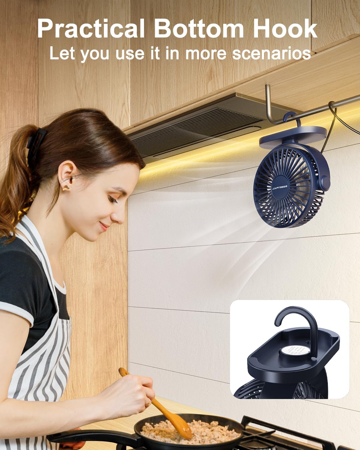 Detalle de SWEETFULL USB Desk Fan (Pure Blue) – 3-speed silent mini fan with 360° adjustment