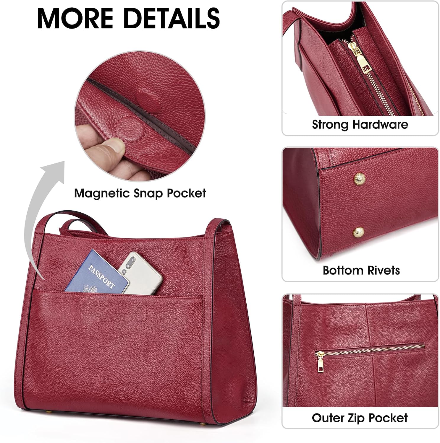 Detalle de Kattee Soft Genuine Leather Tote Bag for Women: A Practical, Lightweight Leather Shoulder Bag