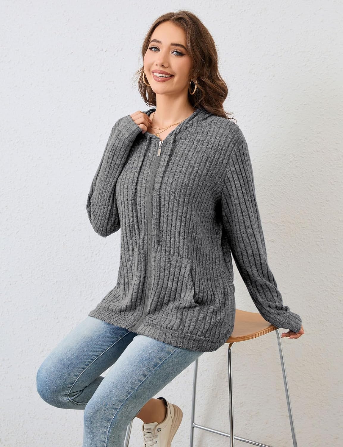 Thumbnail 5 de Flikity Zip Hoodie Damen mit Reißverschluss und Kapuze – weicher Kapuzenpullover für Frühling & Herbst