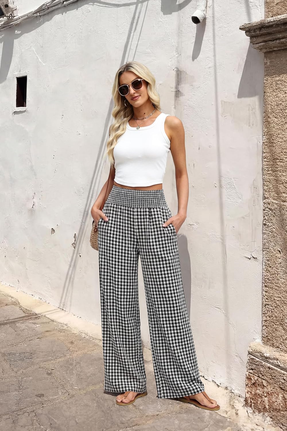 Detalle 1 de SAMPEEL Wide-Leg Palazzo Pants for Women, High Waist with Pockets