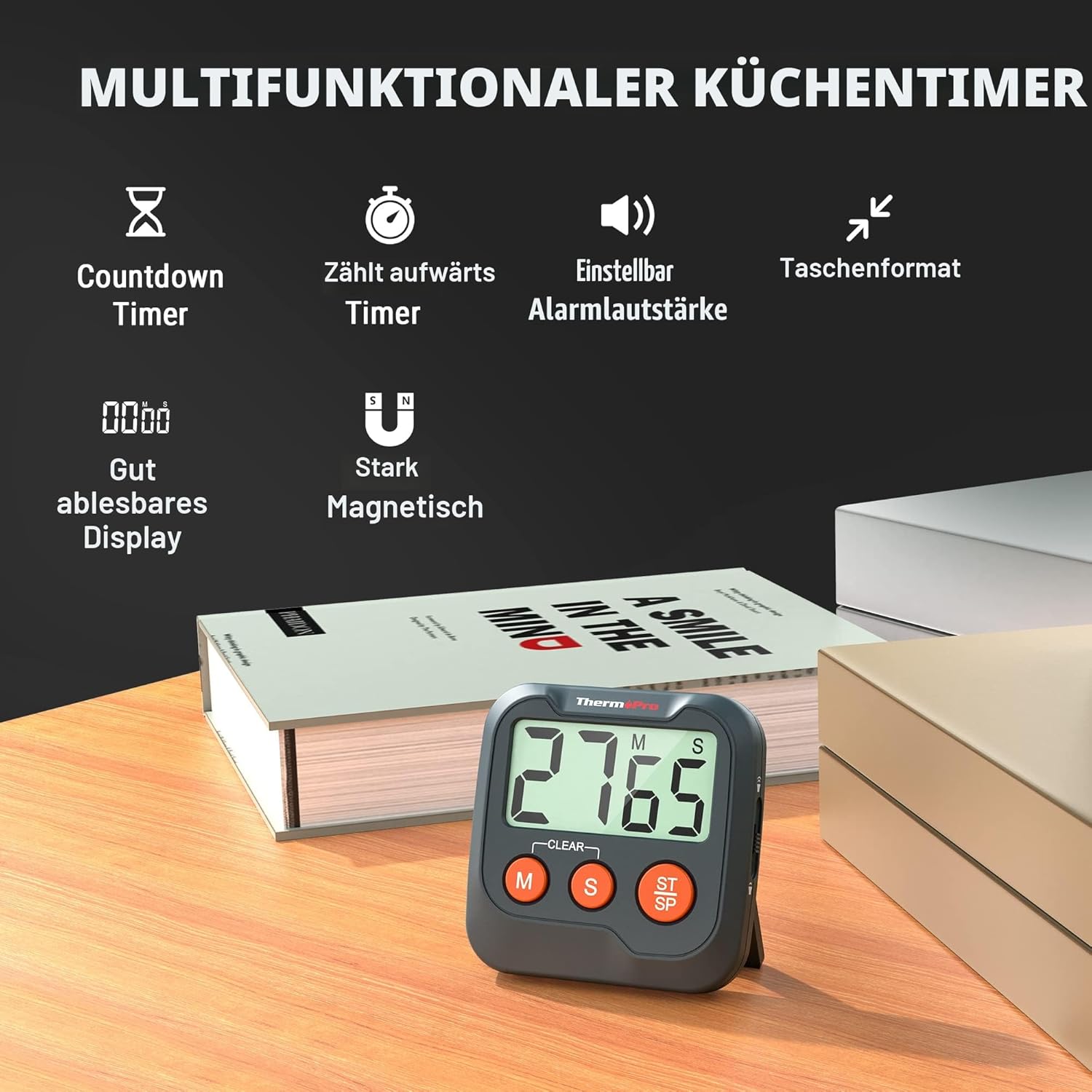 Thumbnail 1 de ThermoPro TM03W Küchentimer mit großem LCD, einstellbarer Alarmlautstärke und bis zu 99:59 Countdown