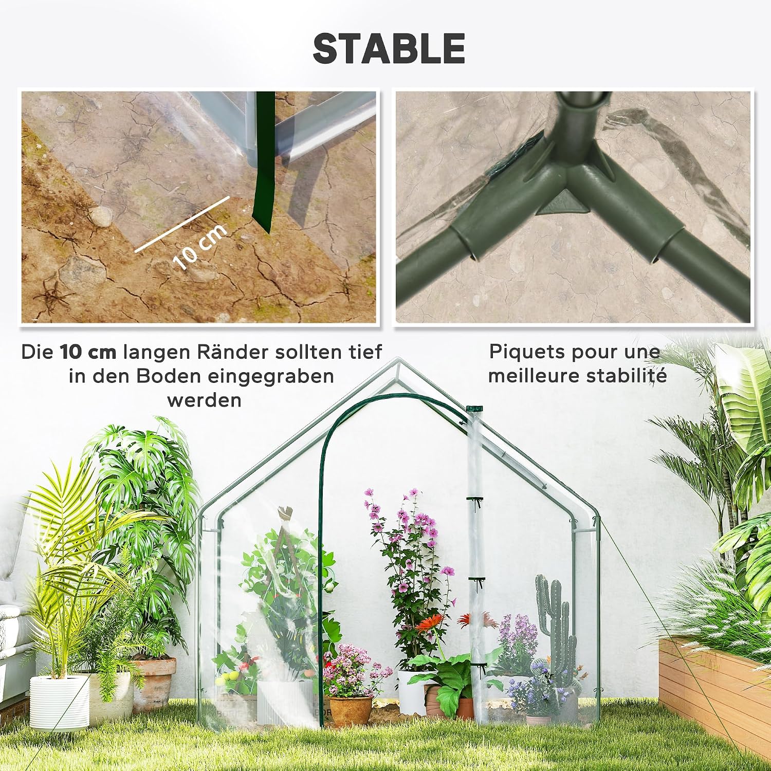 Detalle de Outsunny 845-154V00CR broeikas van staal en pvc, transparant, 1,8 x 1 x 1,68 m