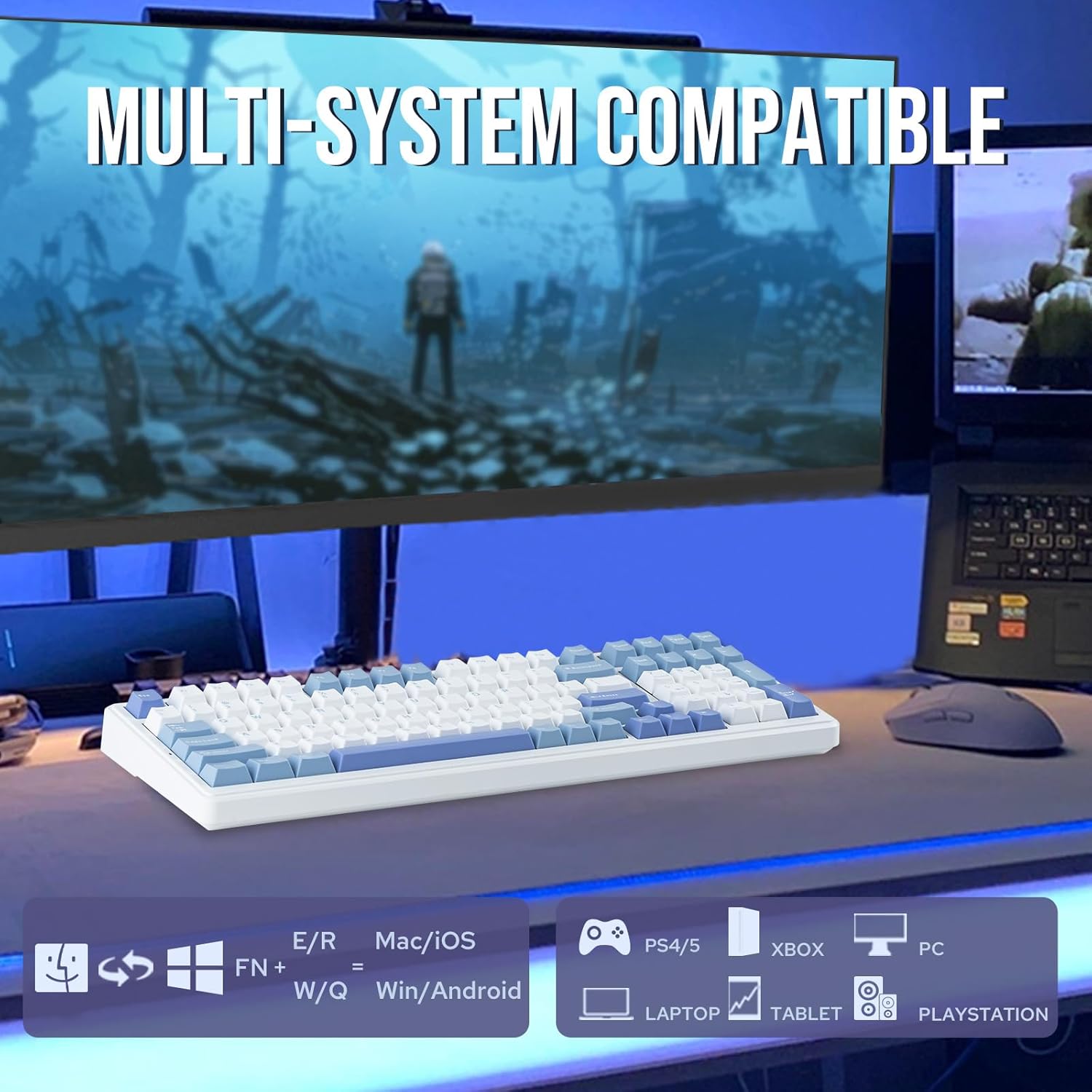 Thumbnail 2 de EPOMAKER x Aula F99 Wireless Mechanical Keyboard (Hot-Swappable, BT/2.4GHz/USB-C, 96% Layout) — White/Light Blue & Graywood V3