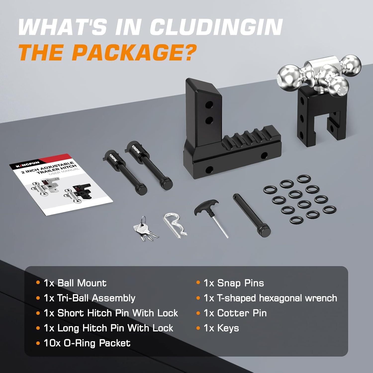 Thumbnail 5 de Kingfun Adjustable Trailer Hitch (2-inch receiver) with tri-ball setup, 6-inch drop/rise, up to 12,500 lbs GTW