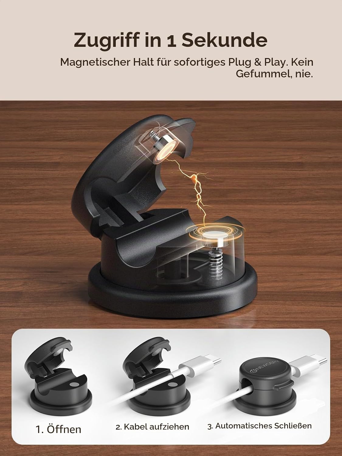 Thumbnail 2 de 360° Drehbare magnetische Kabelhalter Selbstklebend – 10er-Pack, Schwarz