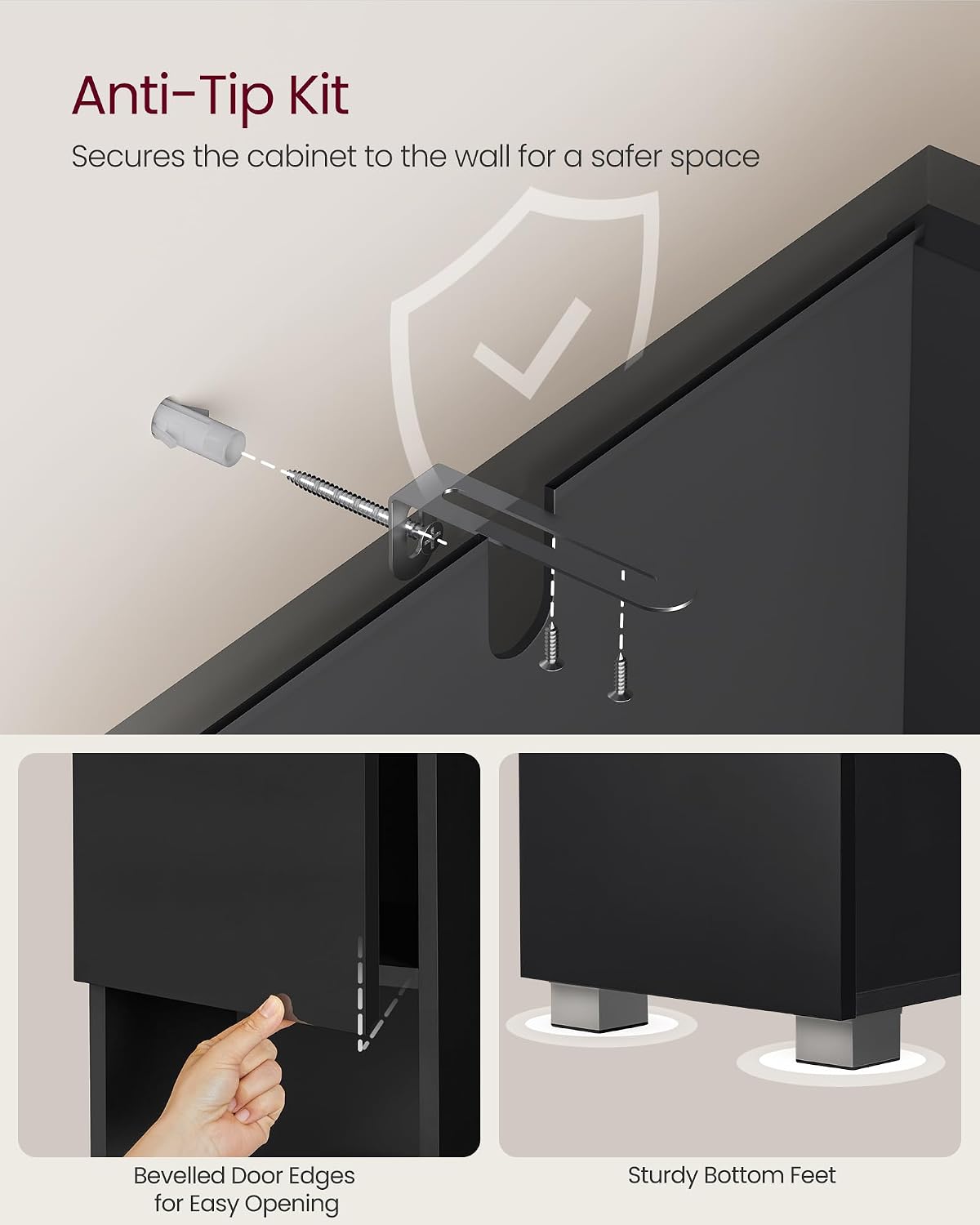 Detalle de VASAGLE Kailyn BBC560B01 Bathroom Cabinet, Ink Black, Adjustable Shelves