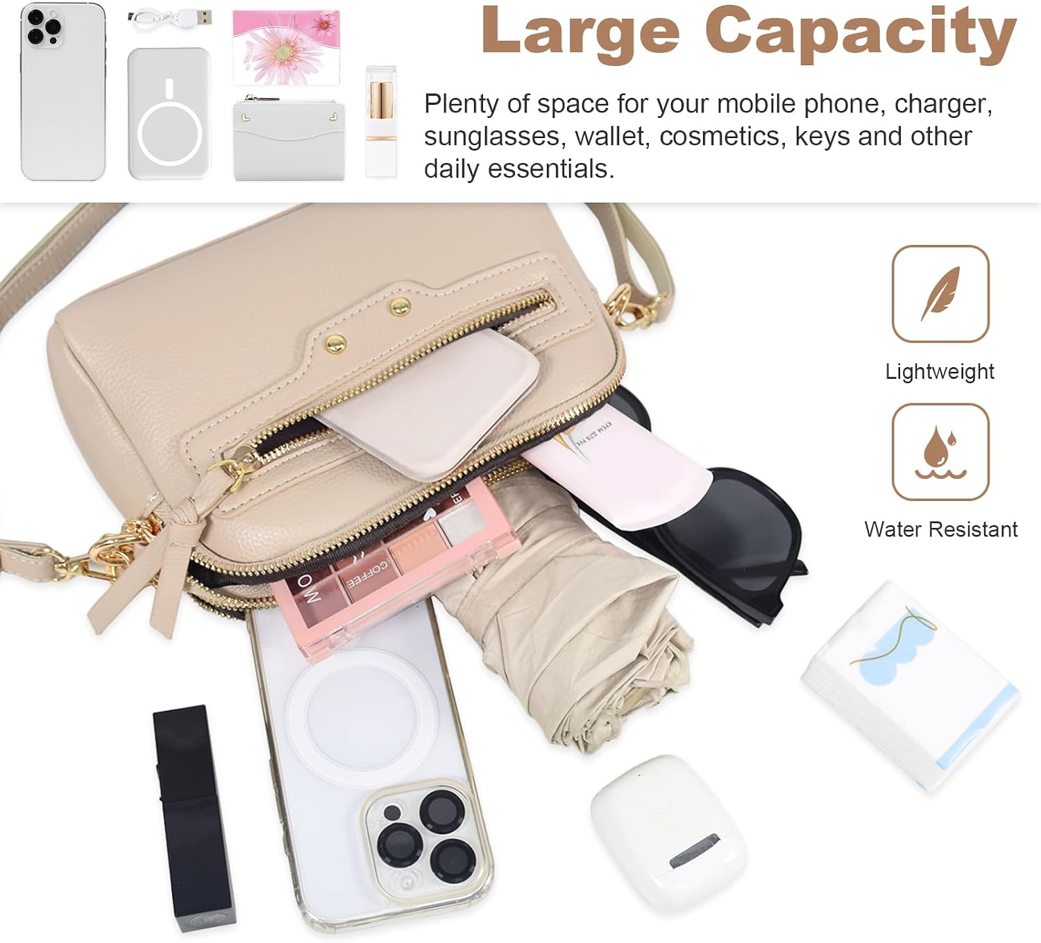 Thumbnail 6 de LassZone vegan leather crossbody bag for women – small phone purse with adjustable strap and multi-pocket design