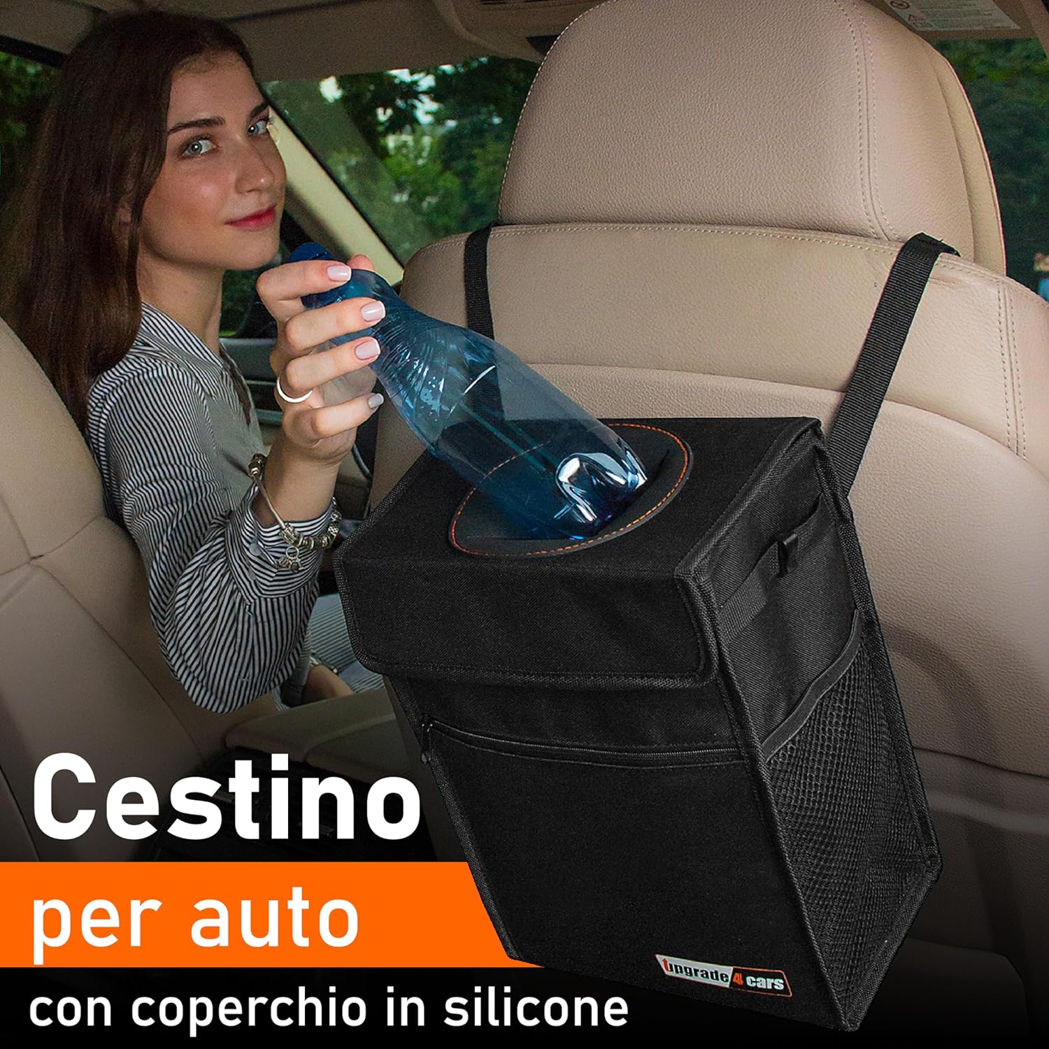Detalle 2 de Upgrade4cars Pattumiera Auto con Coperchio e Sacchetti 🗑