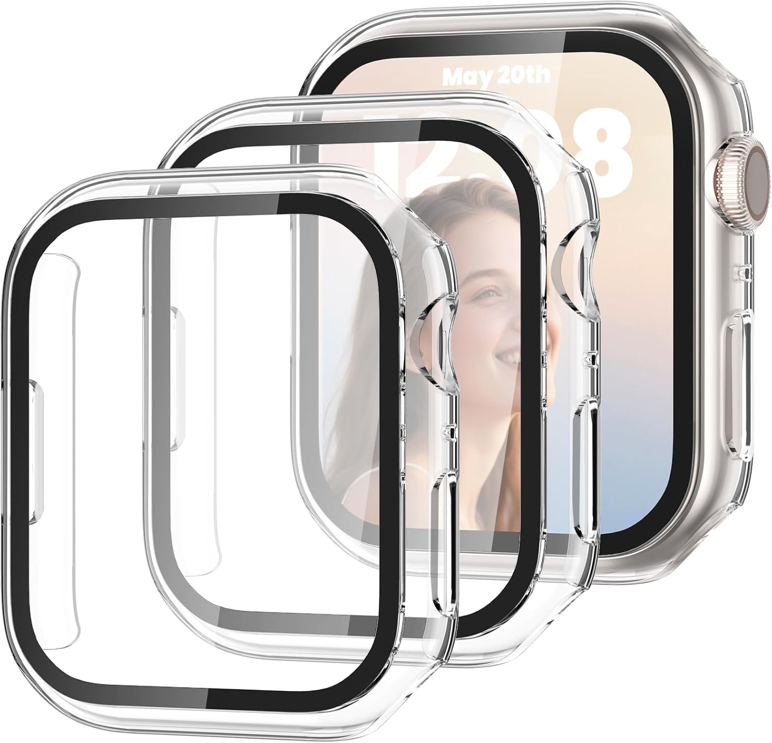 Detalle de Delidigi 40mm Apple Watch Screen Protector Case — 3 Pack Hard PC with Tempered Glass, for SE3/SE2/Series 6/5/4/SE