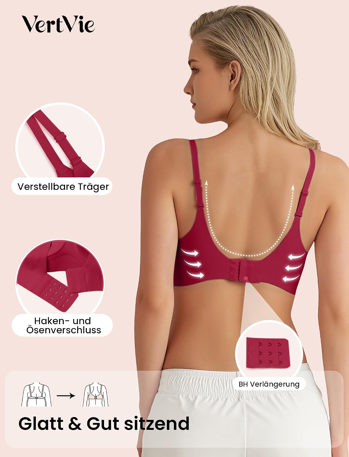Detalle de Vertvie nahtloser BH Damen ohne Bügel mit Soft-Polster & V-Ausschnitt