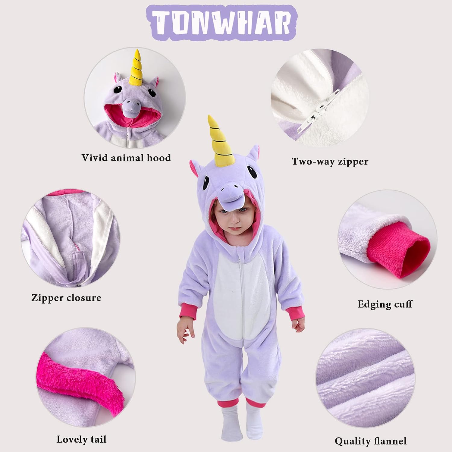 Detalle de TONWHAR Baby Animal Romper, Plush Fleece