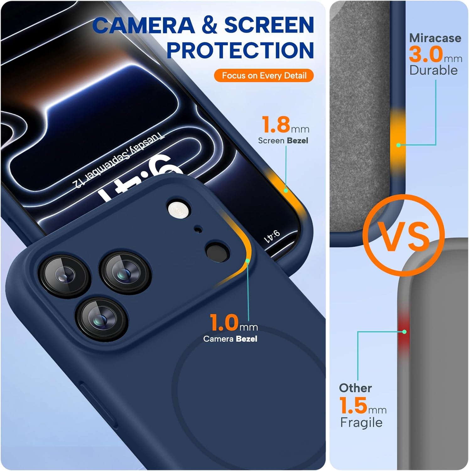 Detalle 2 de Miracase iPhone 17 Pro Magnetic Silicone Case 3.0mm