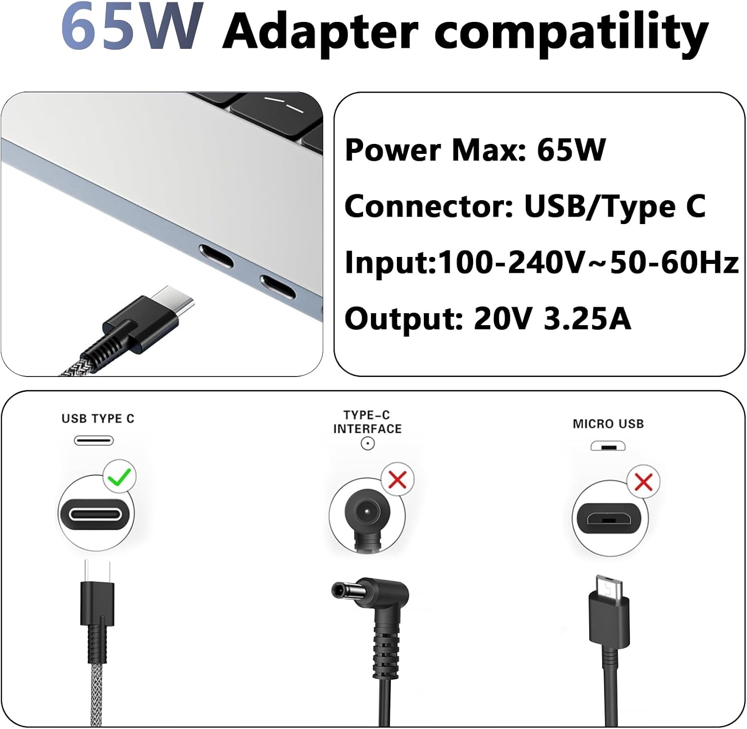 Thumbnail 1 de 65W USB-C laptop charger for HP