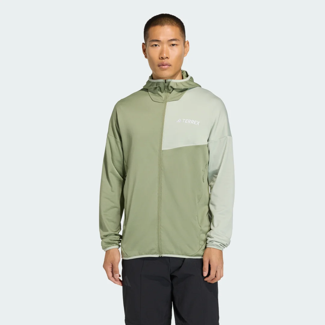 Detalle de Adidas Terrex Xperior CLIMAWARM: Chaqueta de felpa fina con capucha (verde)