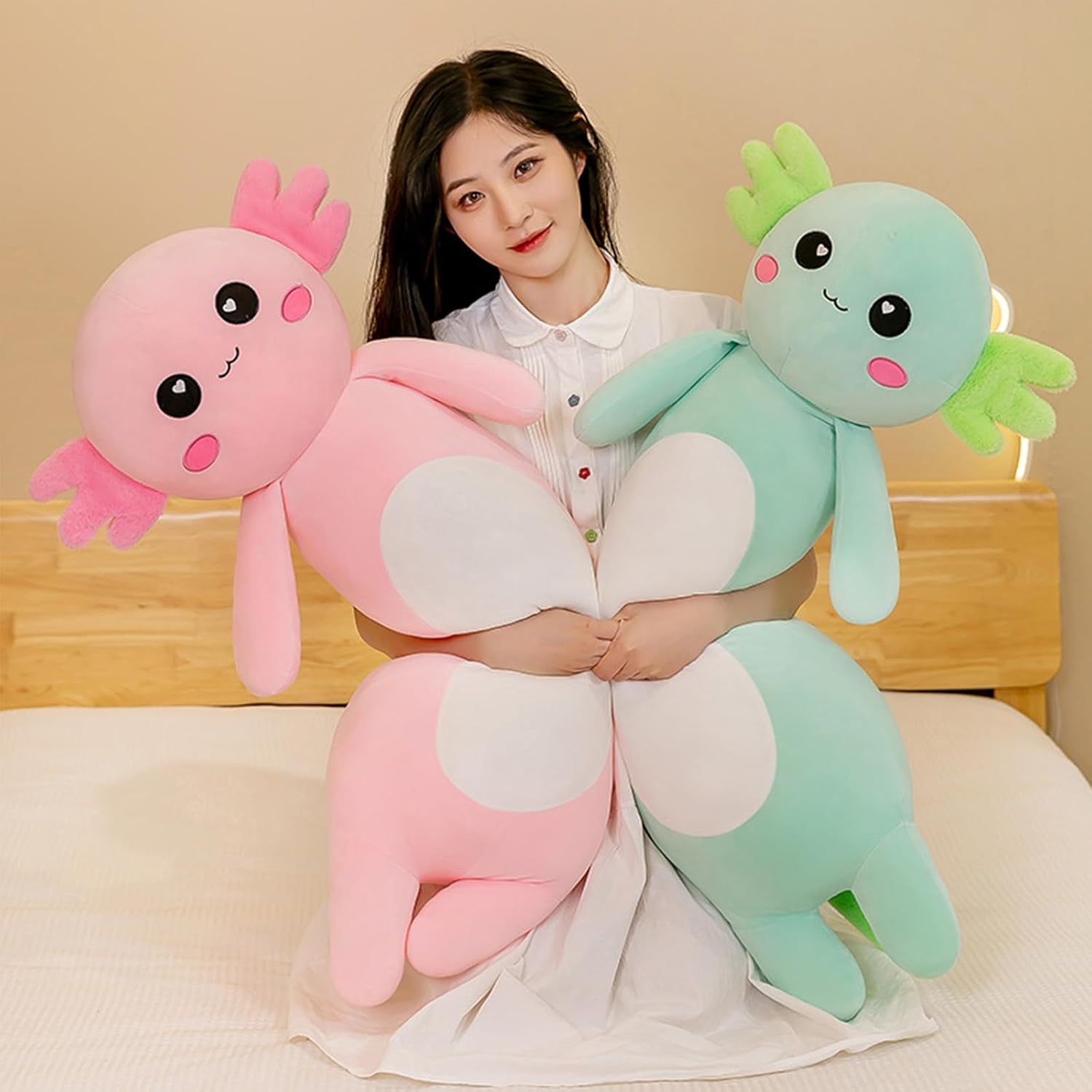 Detalle 2 de Aiuidun Long Axolotl Plush Pillow (80cm, Green) – Soft, Multipurpose Axolotl Toy