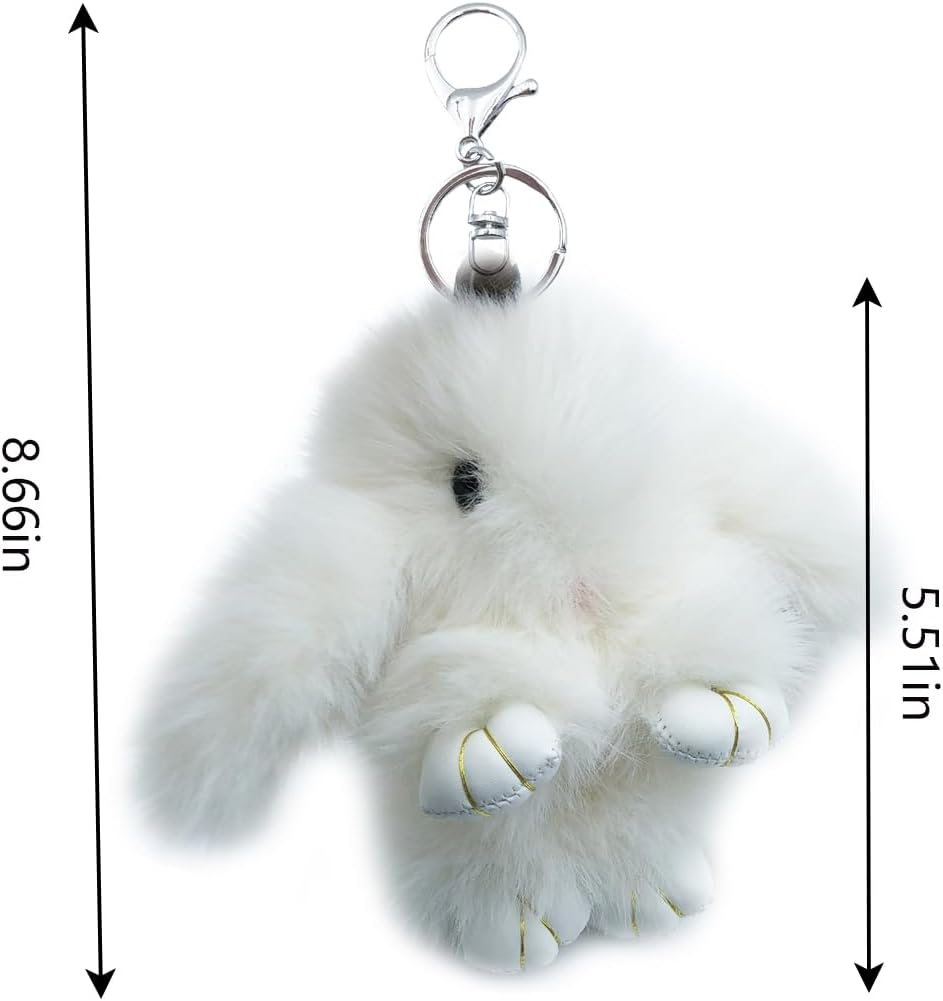 Detalle 2 de Xsclpomddy Plüsch Hase – Schlüsselanhänger aus Zinklegierung mit Kaninchenhaar, ca. 15 cm, flauschig und stilvoll
