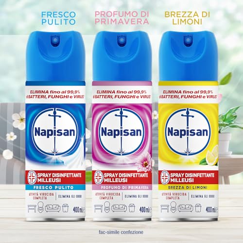 Detalle de Napisan Spray Disinfettante Milleusi – 3x400 ml per tessuti e superfici, Profumo di Primavera