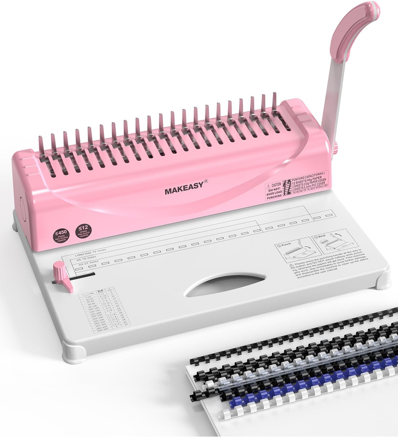 Detalle de MAKEASY BM12 21-Hole Comb Binding Machine with 100 Black PVC Spines