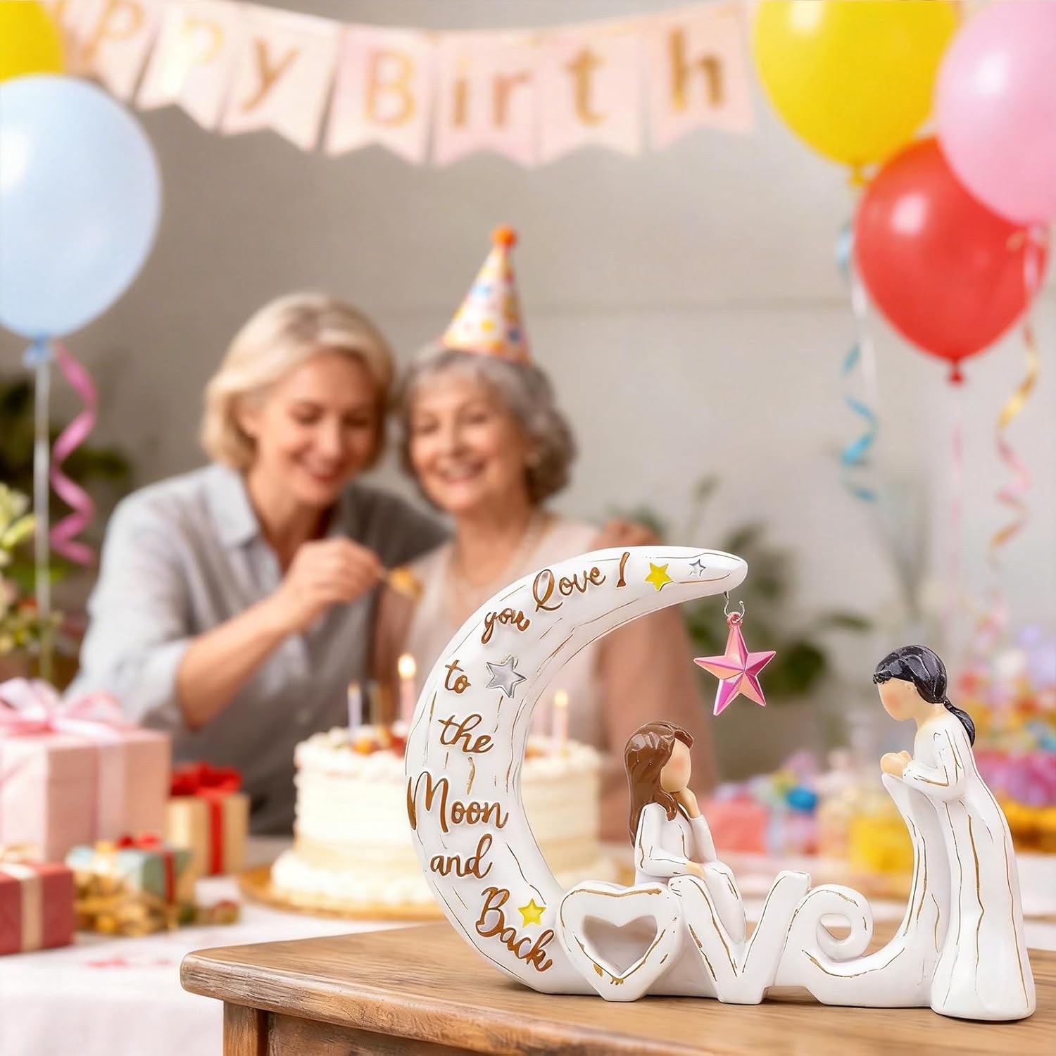 Thumbnail 3 de AC AATVE Mother & Daughter Resin Figurine with Pink Star – I Love You to the Moon and Back Keepsake