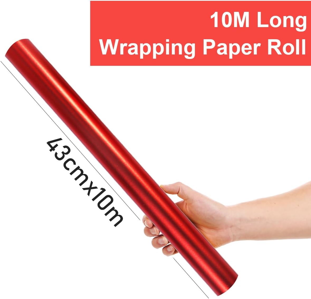 Thumbnail 1 de Red Metallic Wrapping Paper Roll 43cm x 10m – Solid Colour, Eco-Friendly Gift Wrap for Any Occasion