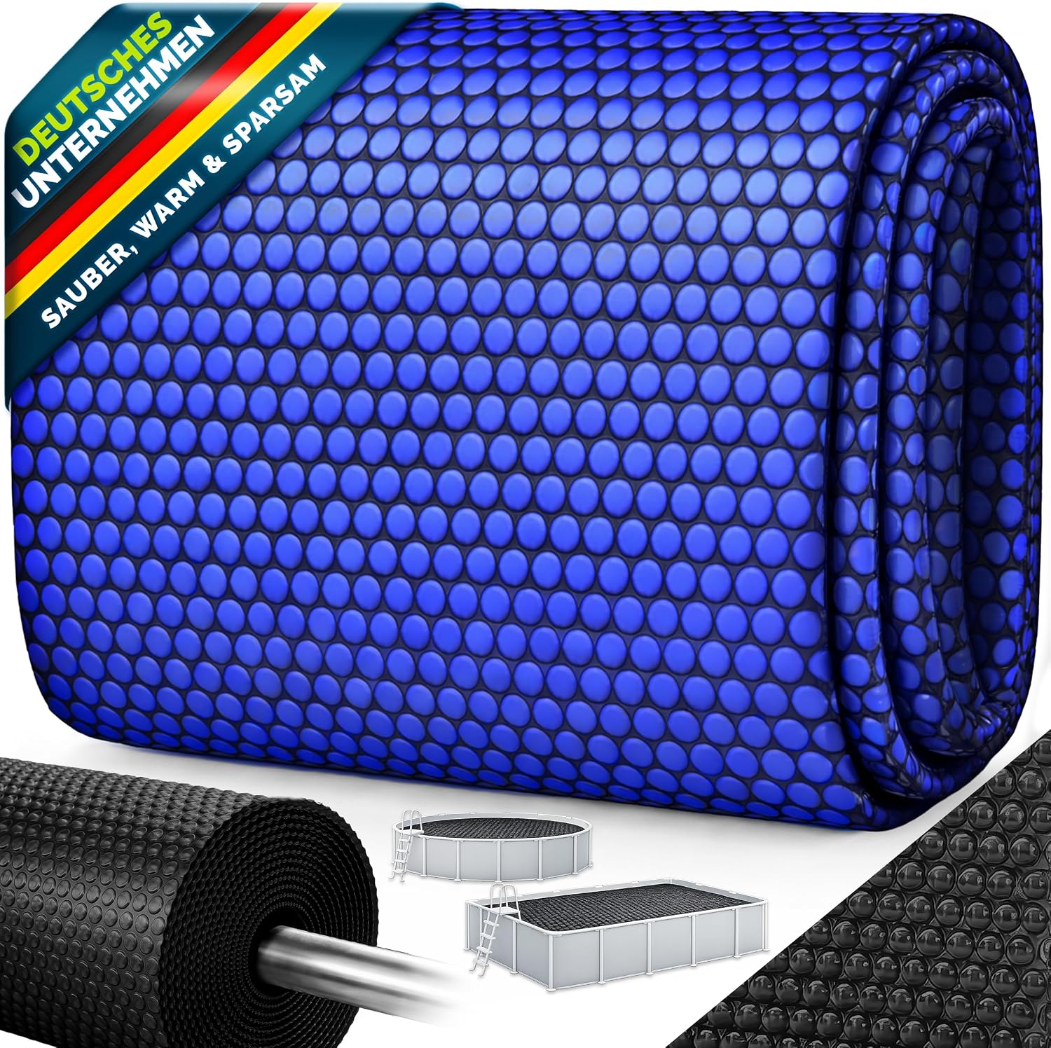 Detalle de tillvex Pool Solarabdeckplane Rund & Rechteckig – 450x220 cm, 120 µm, zuschneidbar, blau/schwarz