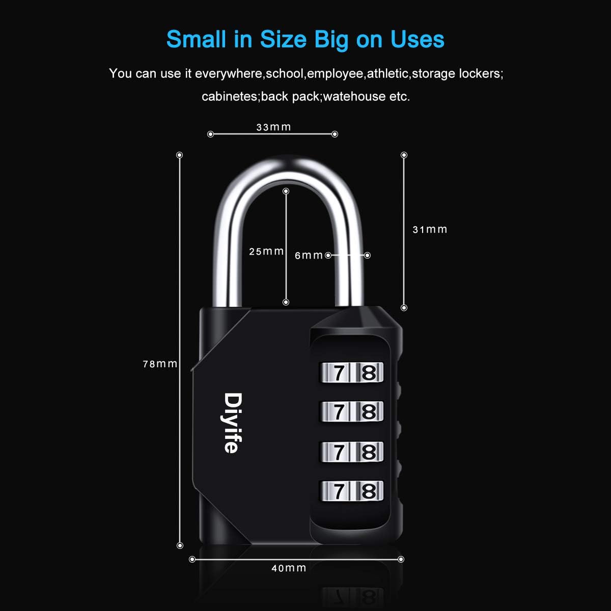 Thumbnail 2 de Diyife 4-Digit Combination Padlock (3 Pack) for outdoor lockers, sheds & fences