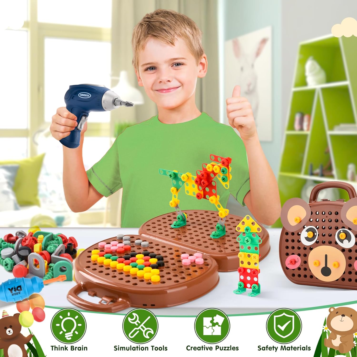 Thumbnail 6 de DAOUZL Giocattoli Montessori: Scatola Giocattolo con Trapano Elettrico e Kit Attrezzi per Bambini 3–12 Anni