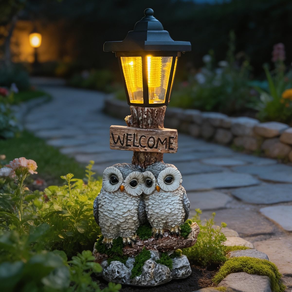 Detalle 2 de Solar Owl Garden Statue, 40 cm