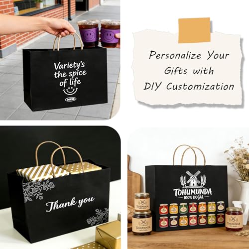 Detalle de Weifeng Bolsas de Papel Kraft Negras con Asas (50 uds, 30 x 23 x 12 cm) – Ideal para regalos, fiestas y embalaje