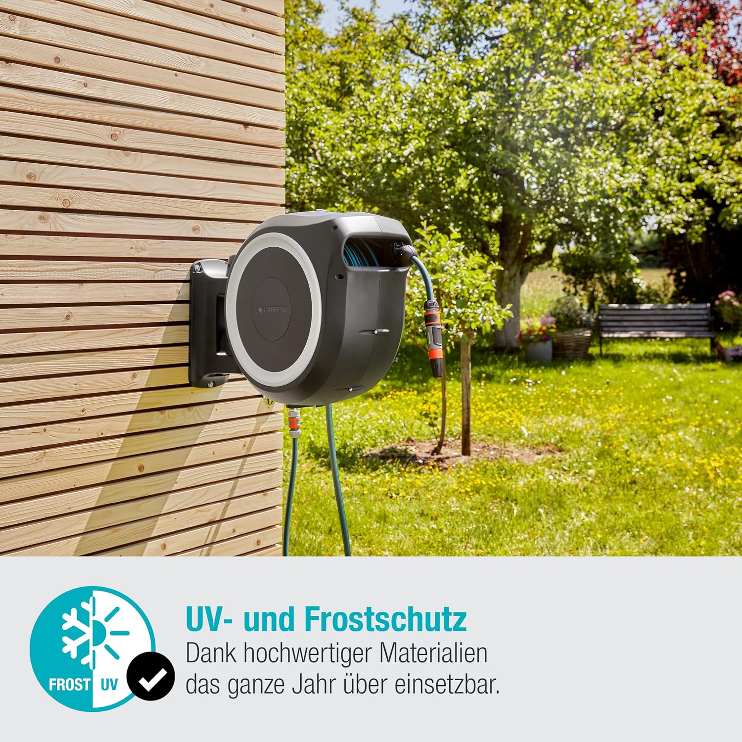 Detalle de Gardena Original Wand-Schlauchbox RollUp L (weiß) 30 m – zuverlässige Bewässerungslösung für große Gärten