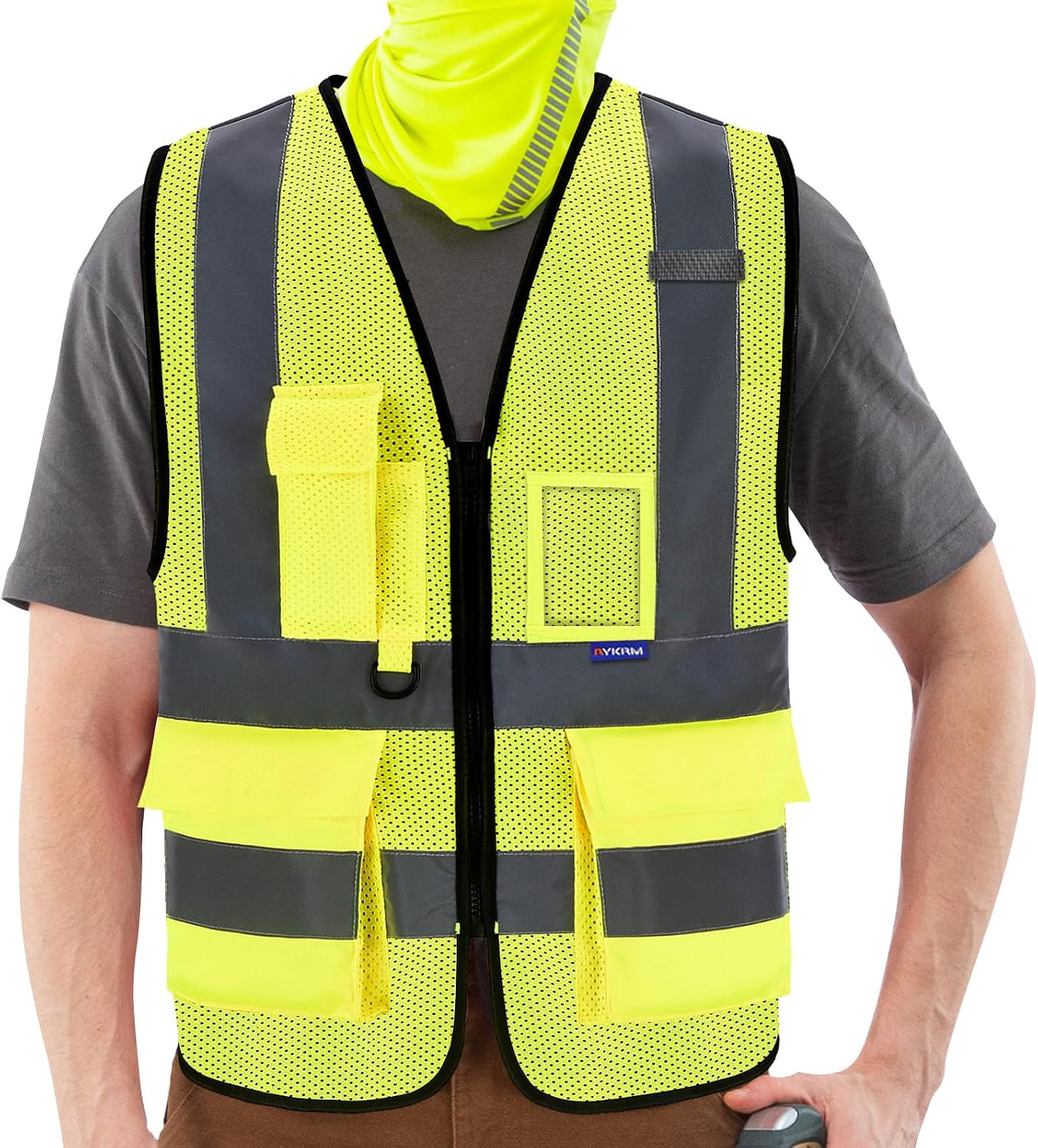 Detalle de AYKRM 21 couleur Gilet di Sicurezza Antinfortunistici ad Alta Visibilità con Tasche e Zip — riflettente 360°