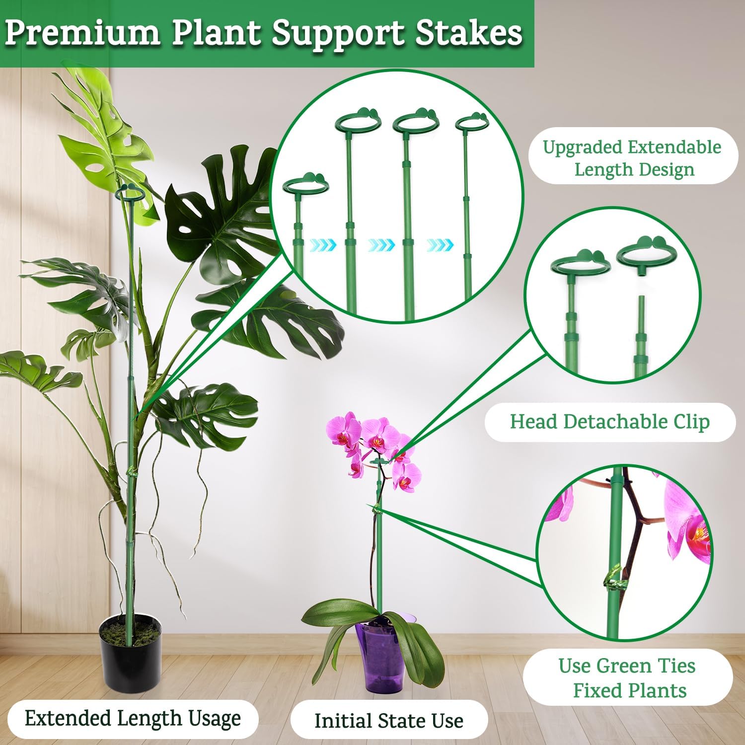 Detalle 2 de BOVITRO XSSSG-3 Extendable Plant Stakes, Fiberglass, 17.9–42.3 Inches, 3-Pack