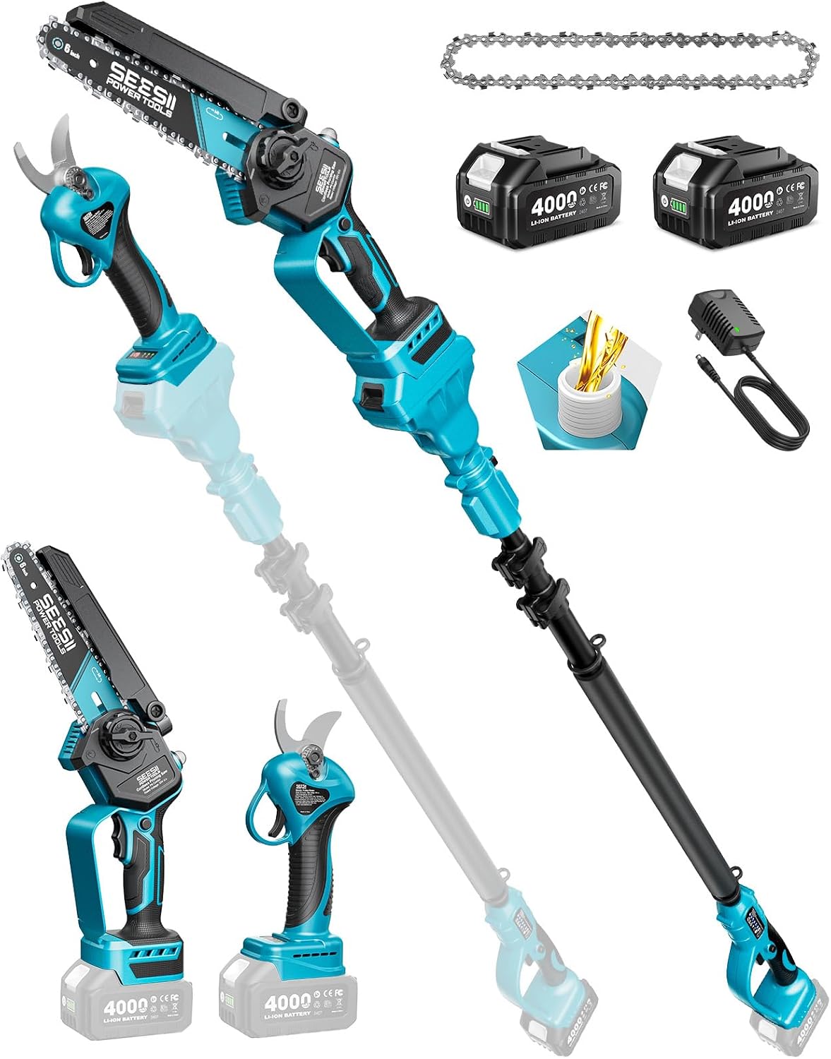 Detalle de SEESII L40 pro Pole Saw and Pruning Shears Kit, Brushless Motor