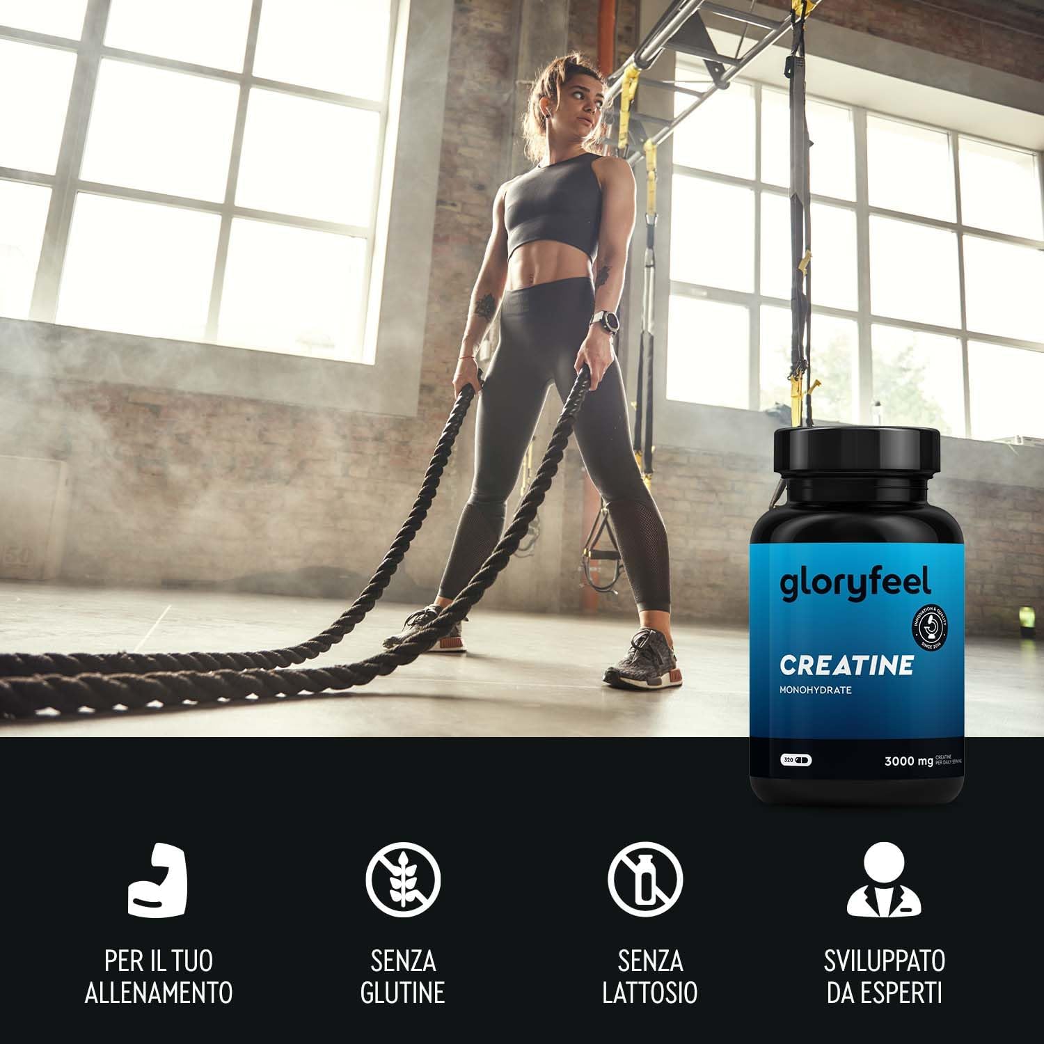 Detalle de Creatina Monoidrata 320 Capsule – 3000 mg di Creatina pura per dose, senza OGMs