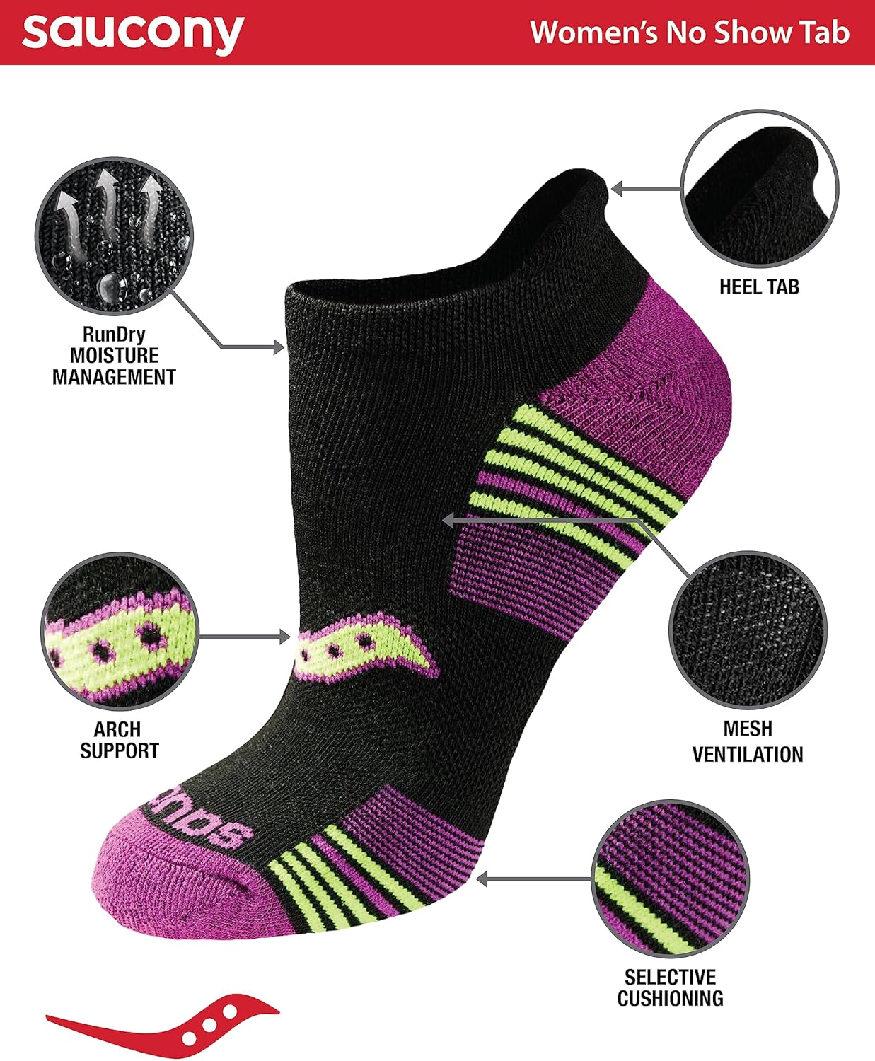 Detalle 2 de Saucony RunDry Performance Heel Tab Socks, 16 Pairs