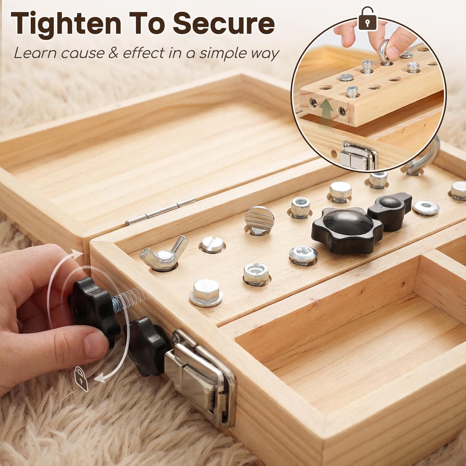 Detalle 2 de Lehoo Castle Montessori Wooden Toolbox Toy Set with Real Locks and Tools (Ages 3–6)