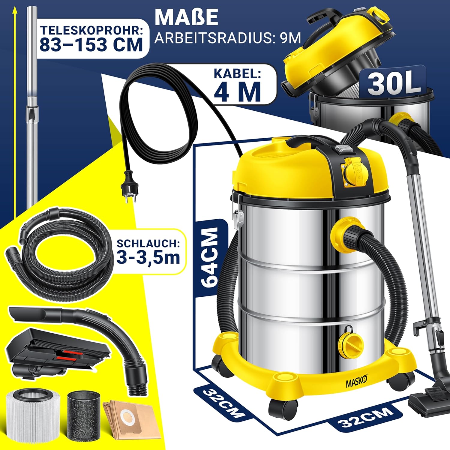 Detalle 2 de MASKO Industriestaubsauger 2300W