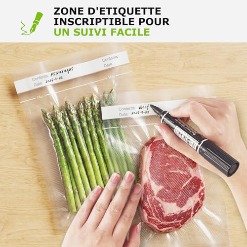Detalle de Bonsenkitchen Sacs Sous Vide Alimentaire 100 Sachets 20 x 30 cm — Gaufrez et réutilisables