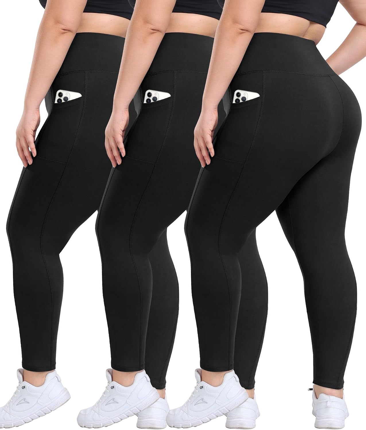 Detalle de 3 Pack Plus Size Leggings with Pockets for Women 🧘♀