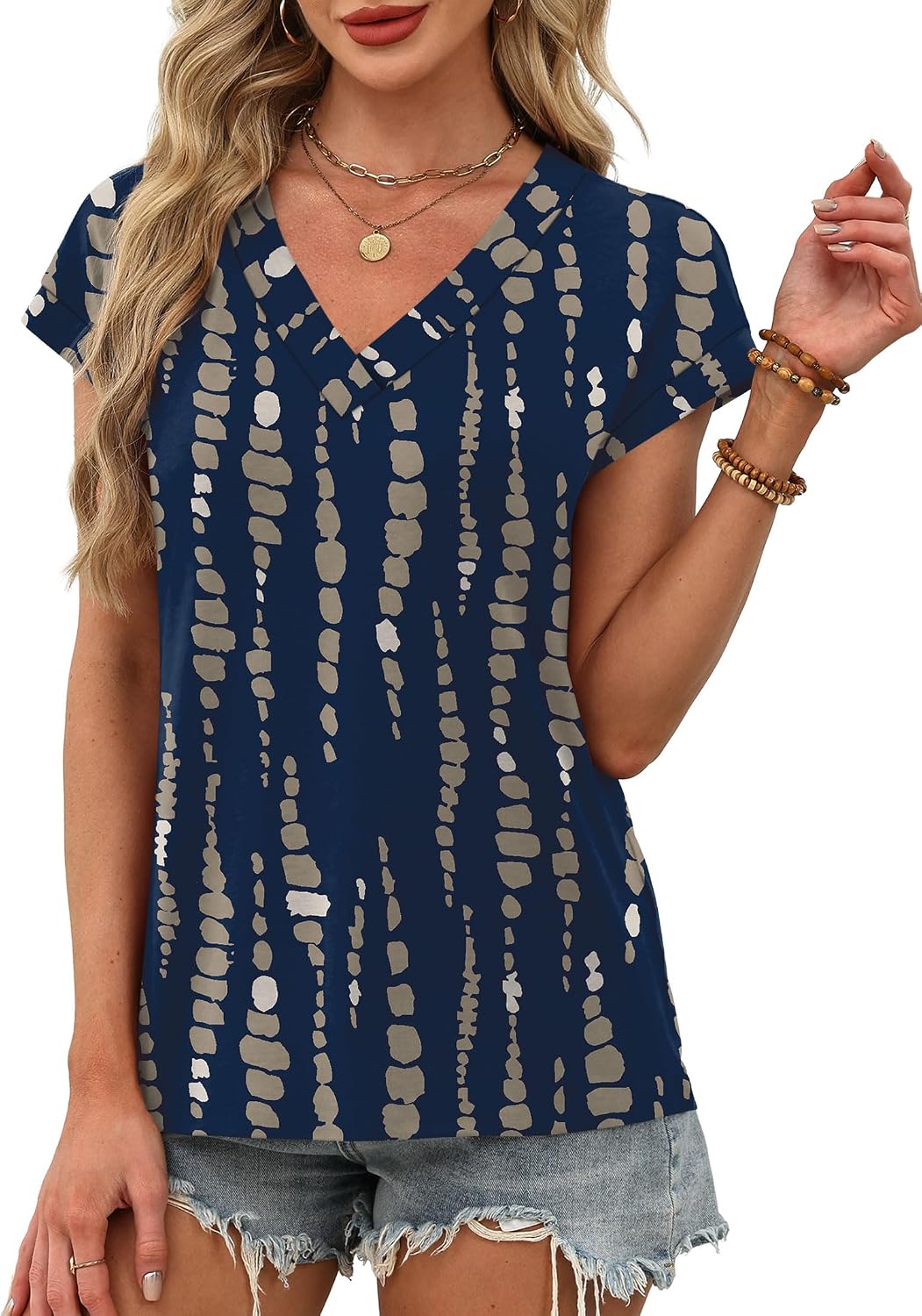 Detalle de Aokosor Women's V-Neck Summer Tee – Soft, Versatile UK Top