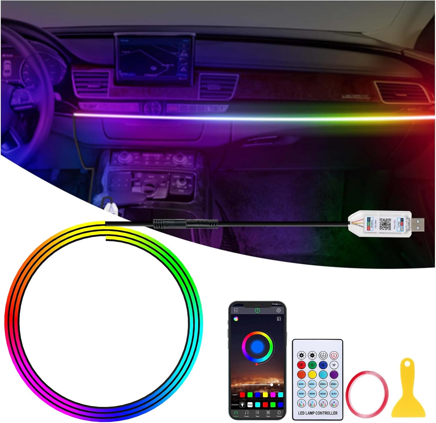 Detalle de GPJYD Acryl Auto LED Innenbeleuchtung RGB 110 cm