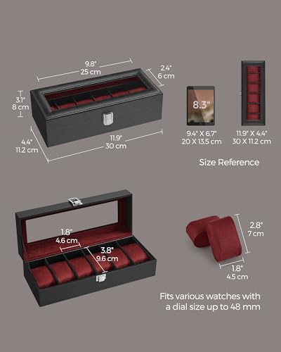 Detalle 2 de SONGMICS Watch Box with 6 Slots and Glass Lid (JWB006R01)