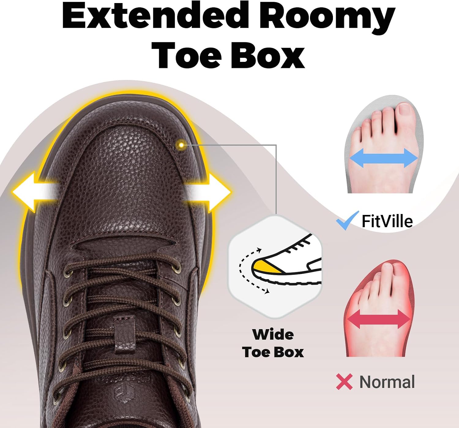 Thumbnail 2 de FitVille Mens Extra Wide Fit Leather Oxford Shoes