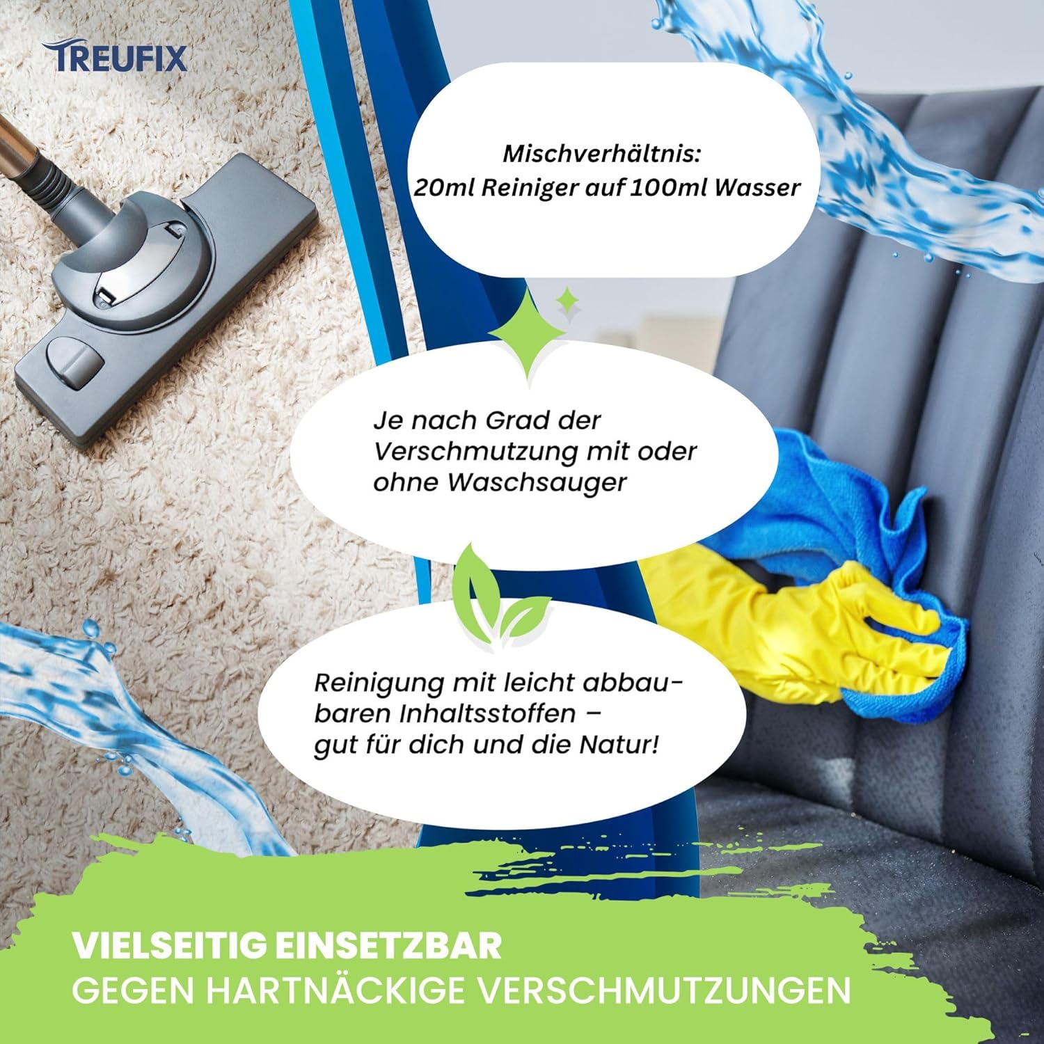 Thumbnail 4 de Treufix Polsterreiniger Konzentrat für Sofa, Couch & Matratzen (1L) – für Waschsauger, Nasssauger & Handreinigung