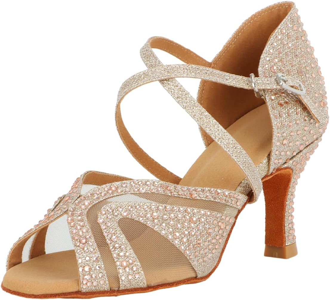 Thumbnail 6 de Jywmsc Women's Glitter Rhinestones Ballroom Latin Dance Shoes – Peep Toe Cross Strap