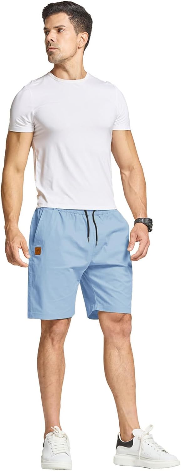 Detalle 2 de JustSun Men's Summer Casual Cotton Chino Shorts with Elastic Waist