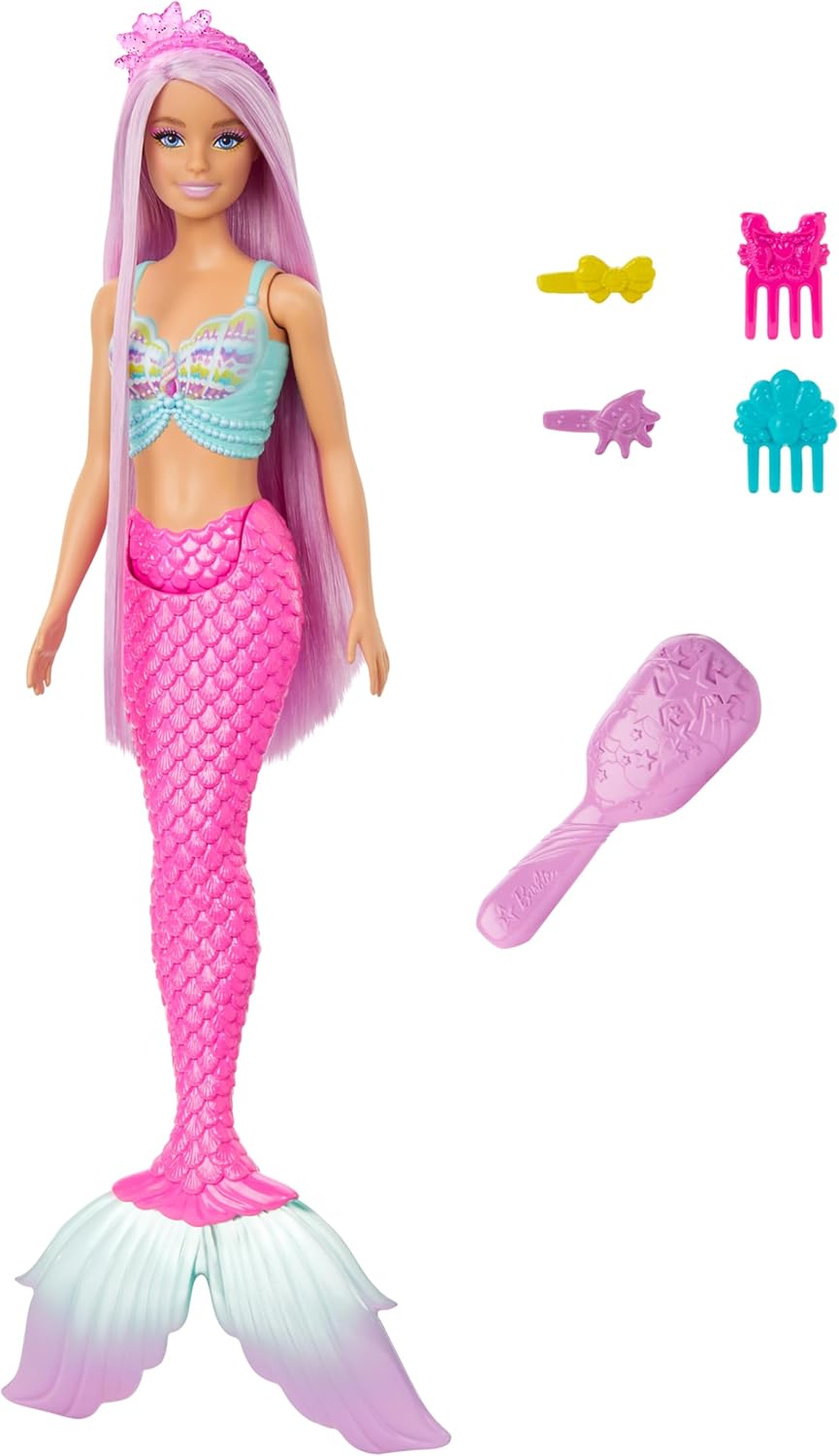 Detalle de Barbie Sirena Capelli Fantasia – bambola con capelli extra lunghi e accessori per lo styling (HRR00)